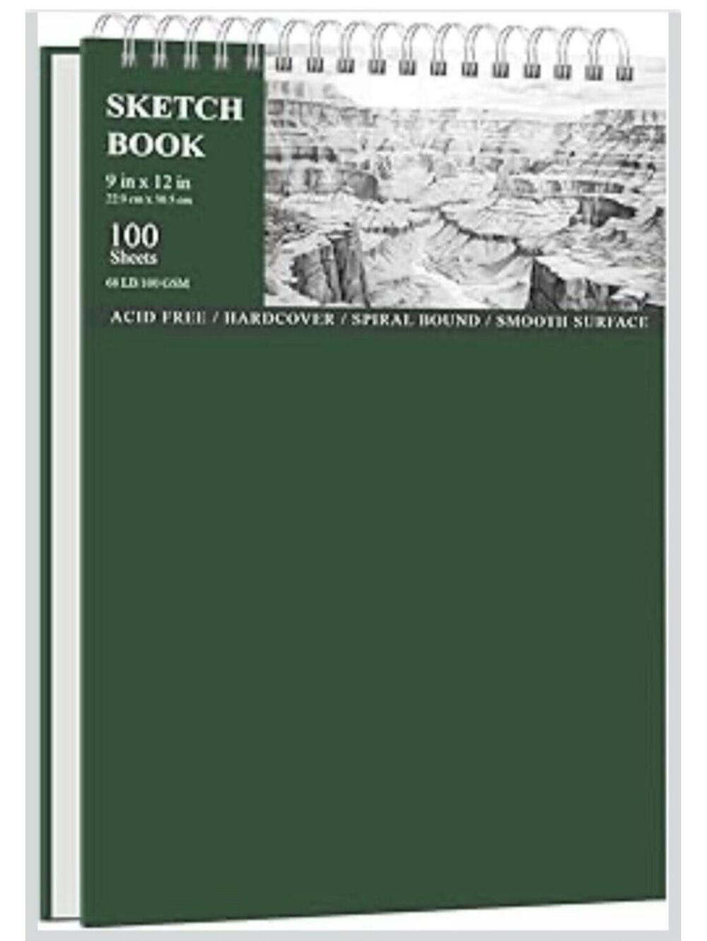 Hardcover Green Sketchbook Spiral Bound 100 Sheets Drawing Paper Pad Art Book Ne